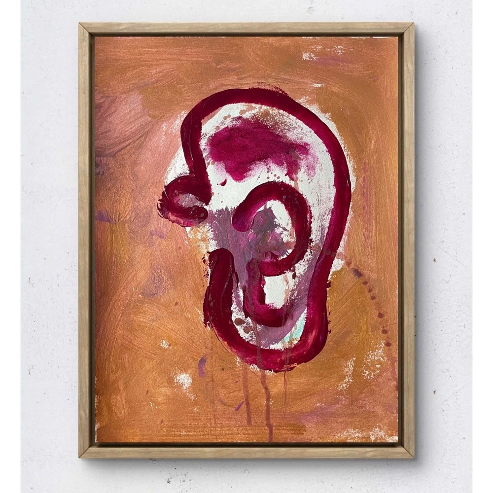 Original Abstract Ear Painting 11x14 Maroon Brown Oman Hosea Fine Art Painting